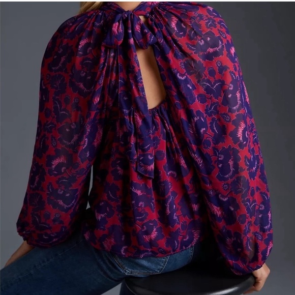 MAEVE Anthropologie Floral Open Back Tunic Blouse Sz M - Picture 4 of 5